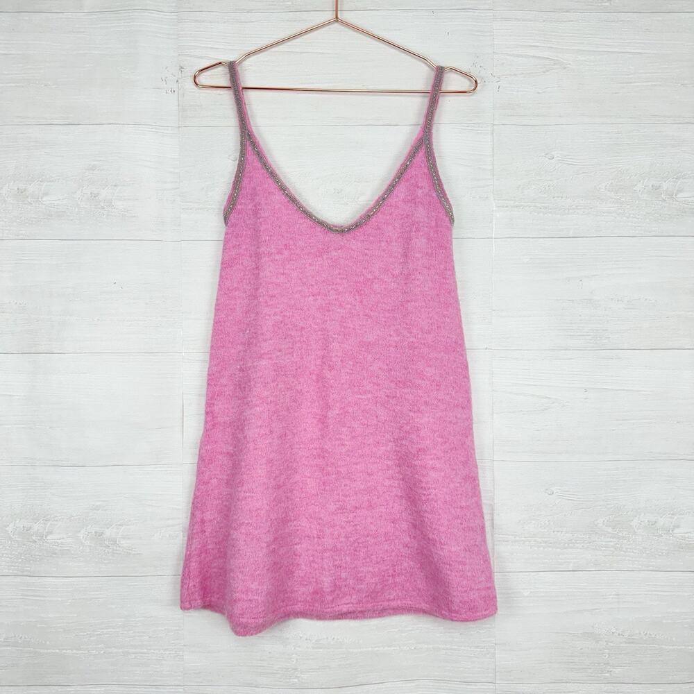 Zara Wool Alpaca Blend Mini Dress Size S Pink Embellished Straps Coquette Twee